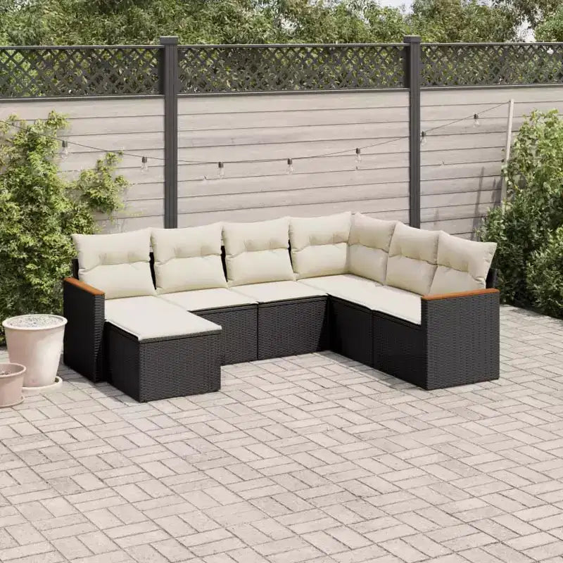 vidaXL 7-teiliges Gartensofa-Set mit Kissen, Poly-Rattan