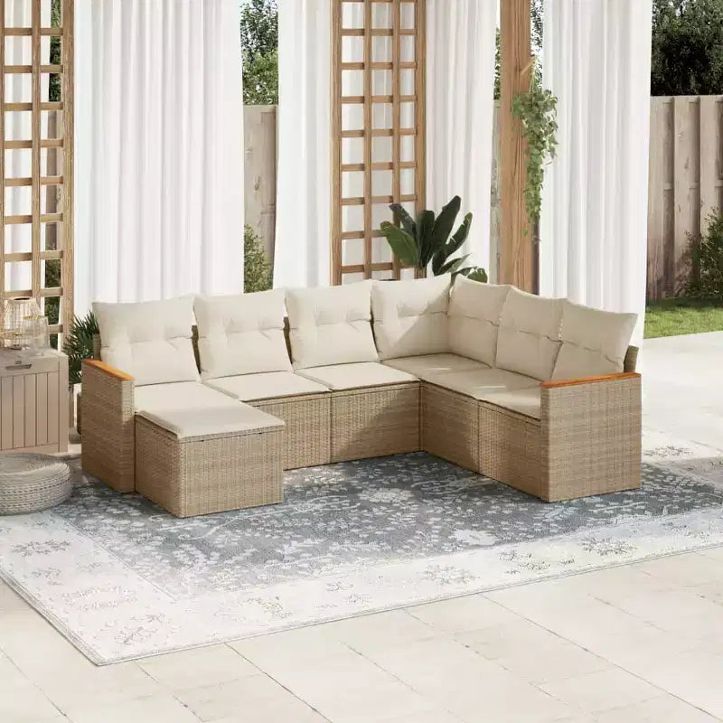 vidaXL 7-teiliges Gartensofa-Set mit Kissen, Poly-Rattan