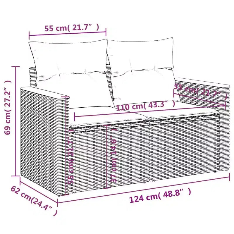vidaXL 7-teiliges Gartensofa-Set mit Kissen, Poly-Rattan
