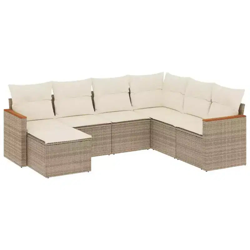 vidaXL 7-teiliges Gartensofa-Set mit Kissen, Poly-Rattan
