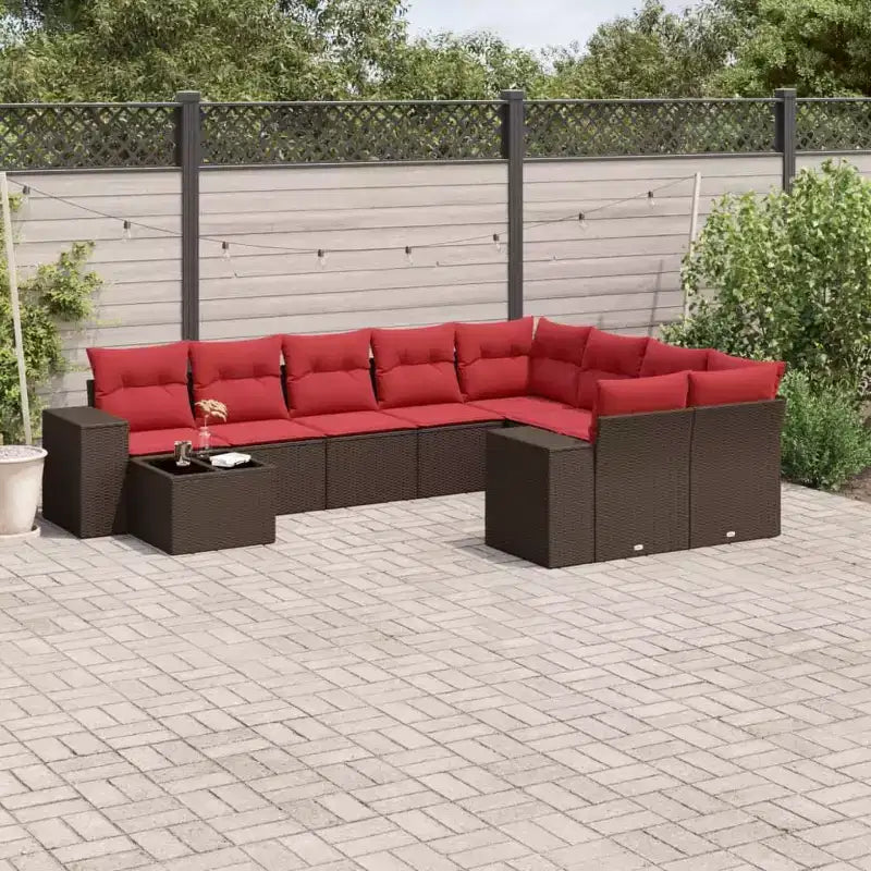 vidaXL 10-teiliges Gartensofa-Set mit Auflagen, Poly-Rattan