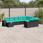 vidaXL 10-teiliges Gartensofa-Set mit Auflagen, Poly-Rattan