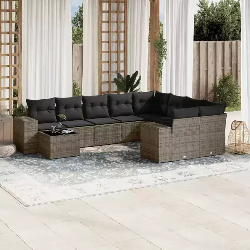 vidaXL 10-teiliges Gartensofa-Set mit Auflagen, Poly-Rattan