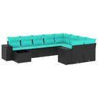 vidaXL 10-teiliges Gartensofa-Set mit Auflagen, Poly-Rattan