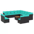 vidaXL 14 Piece Patio Sofa Set with Cushions Black Poly Rattan