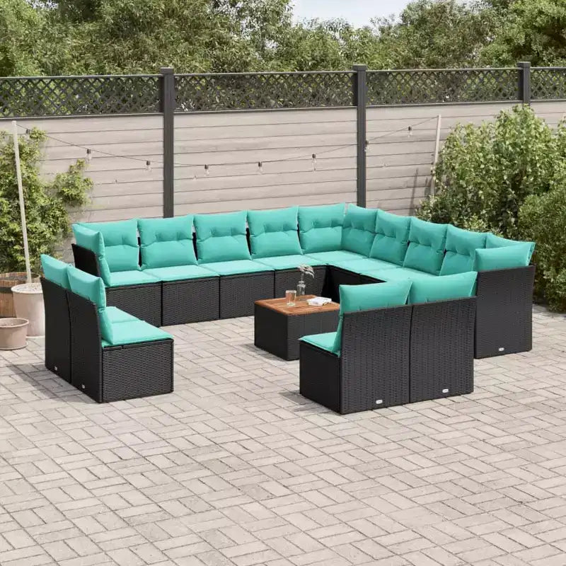 vidaXL 14-teiliges Terrassensofaset mit Kissen aus schwarzem Poly-Rattan