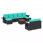 vidaXL 10 Piece Garden Sofa Set with Cushions Black Poly Rattan