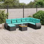 Ensemble de salon de jardin vidaXL 9 pièces avec coussins, mobilier de terrasse d’extérieur d’angle en polyrotin