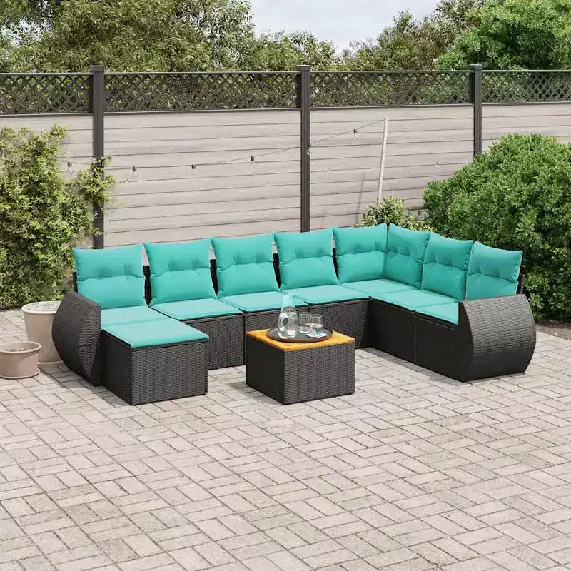 Ensemble de salon de jardin vidaXL 9 pièces avec coussins, mobilier de terrasse d’extérieur d’angle en polyrotin