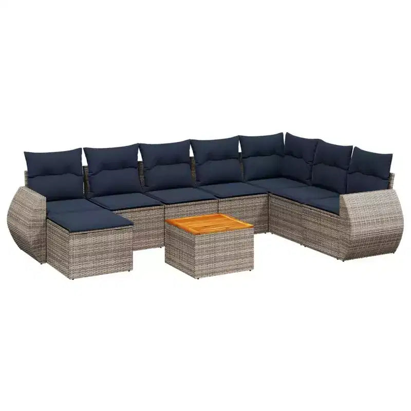 vidaXL 9 Piece Garden Sofa Set with Cushions, Poly Rattan Outdoor Sectional Patio Furniture