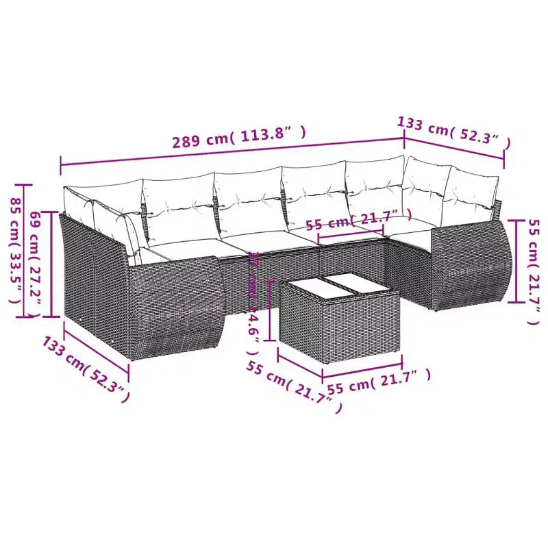 vidaXL Ensemble de canapés de terrasse avec coussins, mobilier d’extérieur, 8 pièces, en résine tressée
