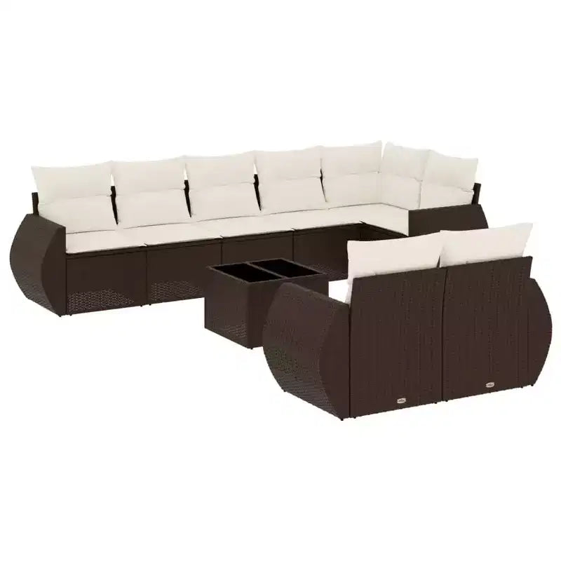 vidaXL 9 Piece Patio Sofa Set with Cushions Brown Poly Rattan