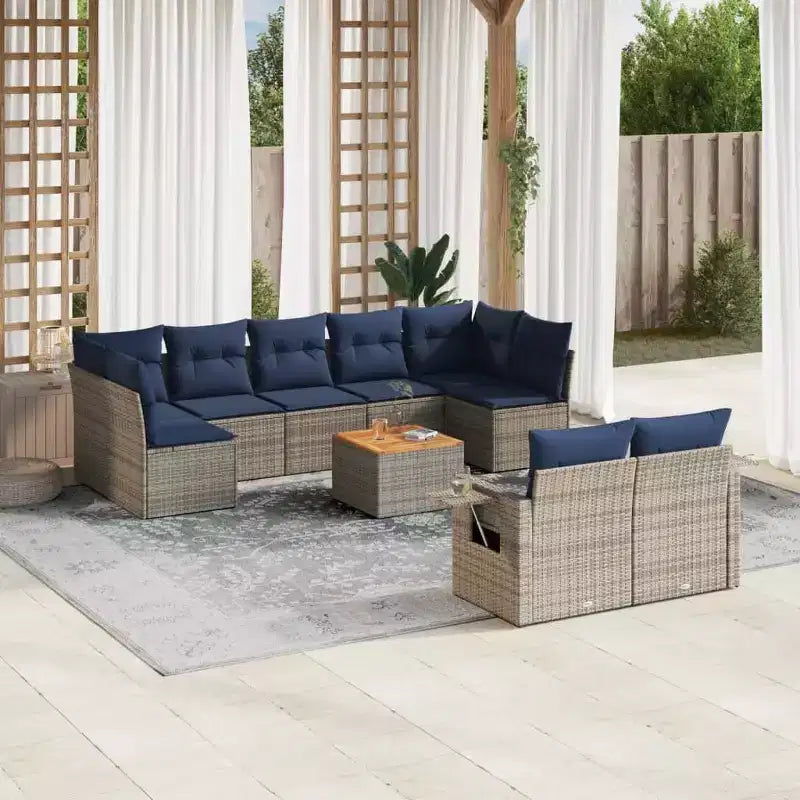 vidaXL 10-teilige Gartensofagarnitur mit Polstern aus grauem Polyrattan