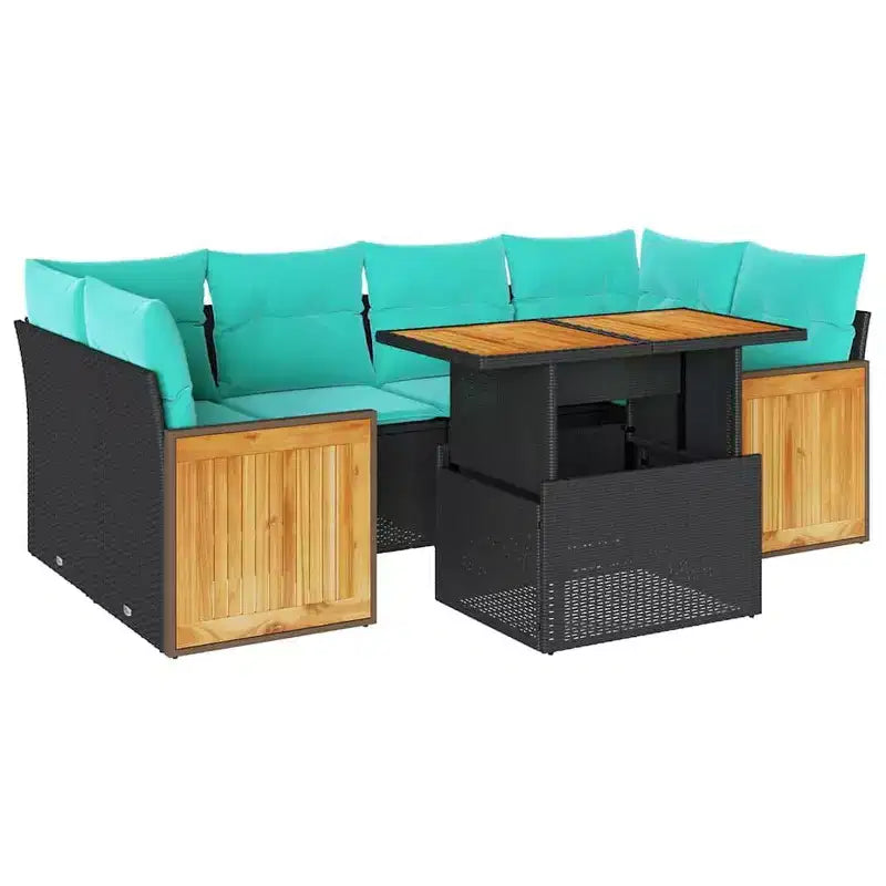 vidaXL 7 Piece Patio Sofa Set with Cushions Poly Rattan, Modular Outdoor Sectional, Adjustable Table