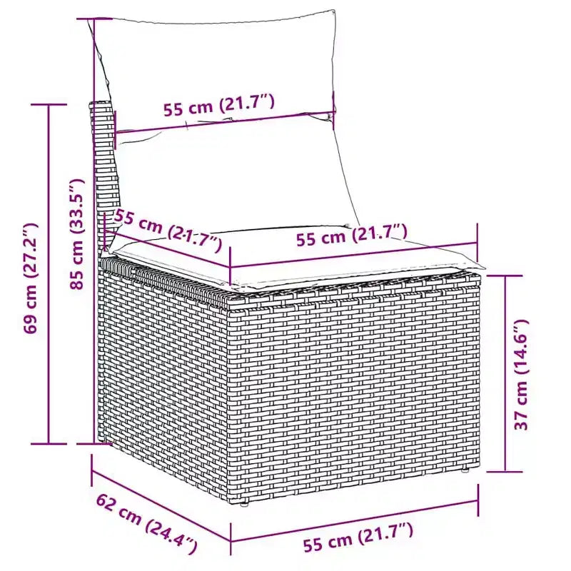 vidaXL 8-teiliges Gartensofa-Set mit Kissen, Poly-Rattan, modulares Ecksofa für den Außenbereich, verstellbarer Tisch