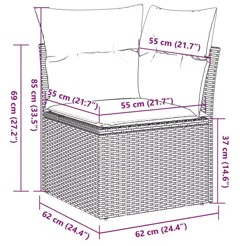 vidaXL 8-teiliges Gartensofa-Set mit Kissen, Poly-Rattan, modulares Ecksofa für den Außenbereich, verstellbarer Tisch
