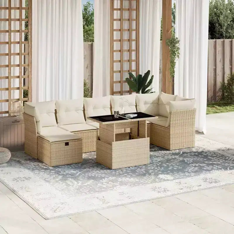 vidaXL 8-teiliges Gartensofa-Set mit Kissen, Poly-Rattan, modulares Ecksofa für den Außenbereich, verstellbarer Tisch