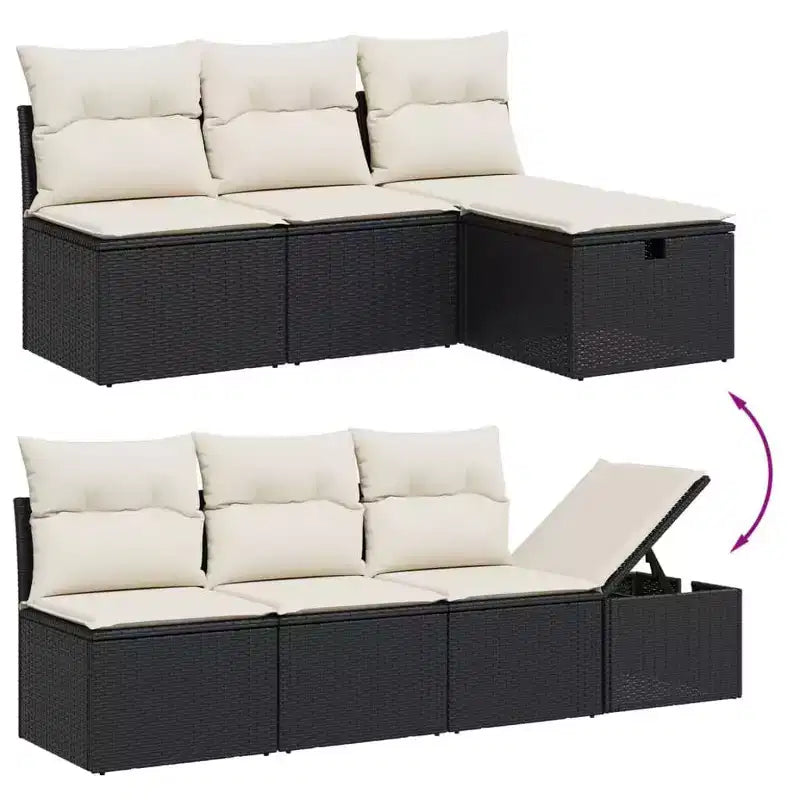 vidaXL 8-teiliges Gartensofa-Set mit Kissen, Poly-Rattan, modulares Ecksofa für den Außenbereich, verstellbarer Tisch