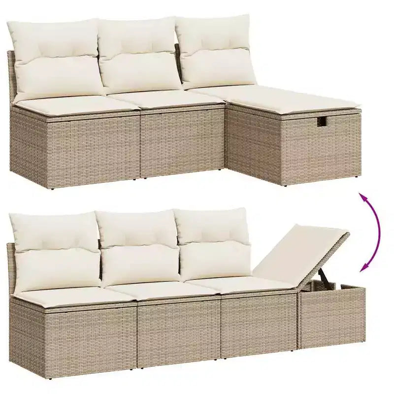 vidaXL 8-teiliges Gartensofa-Set mit Kissen, Poly-Rattan, modulares Ecksofa für den Außenbereich, verstellbarer Tisch