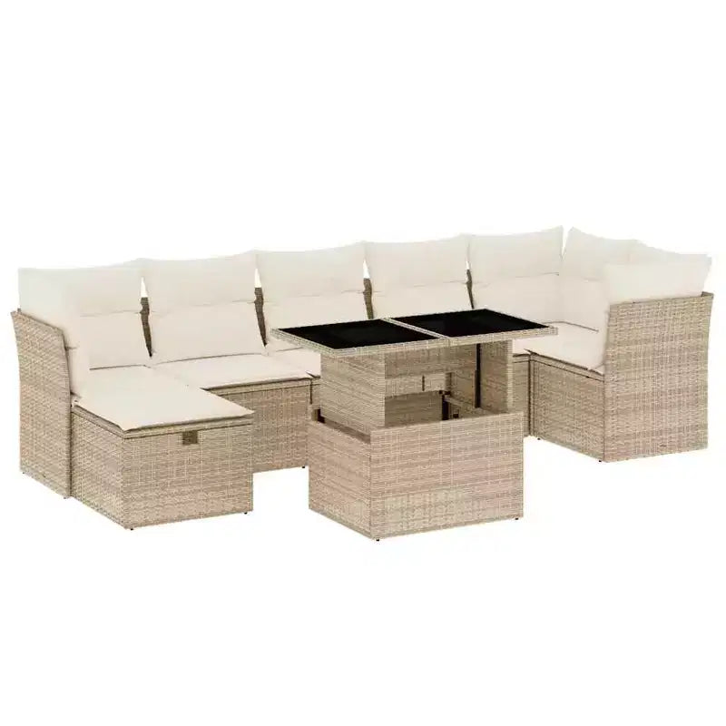 vidaXL 8-teiliges Gartensofa-Set mit Kissen, Poly-Rattan, modulares Ecksofa für den Außenbereich, verstellbarer Tisch