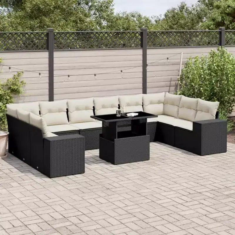 vidaXL 11 Piece Patio Sofa Set with Cushions Poly Rattan, Modular Outdoor Sectional, Adjustable Table, Weatherproof, Multiple Colors