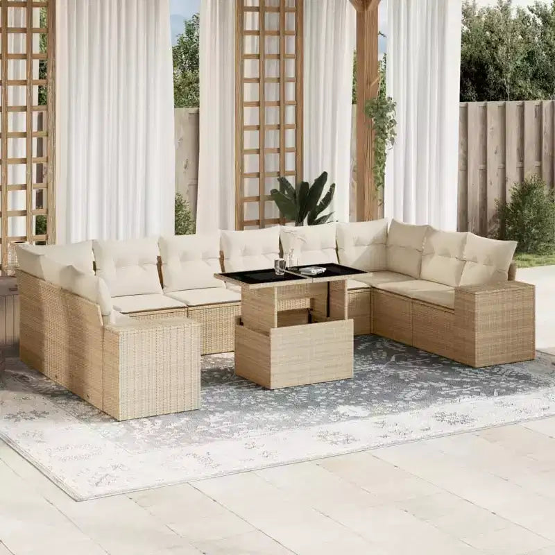vidaXL 11 Piece Patio Sofa Set with Cushions Poly Rattan, Modular Outdoor Sectional, Adjustable Table, Weatherproof, Multiple Colors