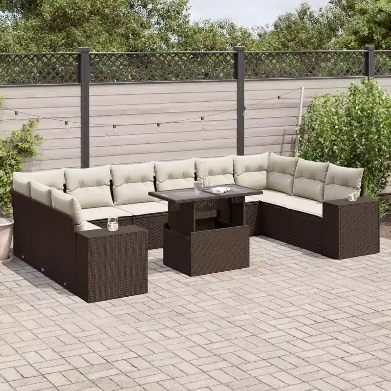 vidaXL 11 Piece Patio Sofa Set with Cushions Poly Rattan, Modular Outdoor Sectional, Adjustable Table, Weatherproof, Multiple Colors