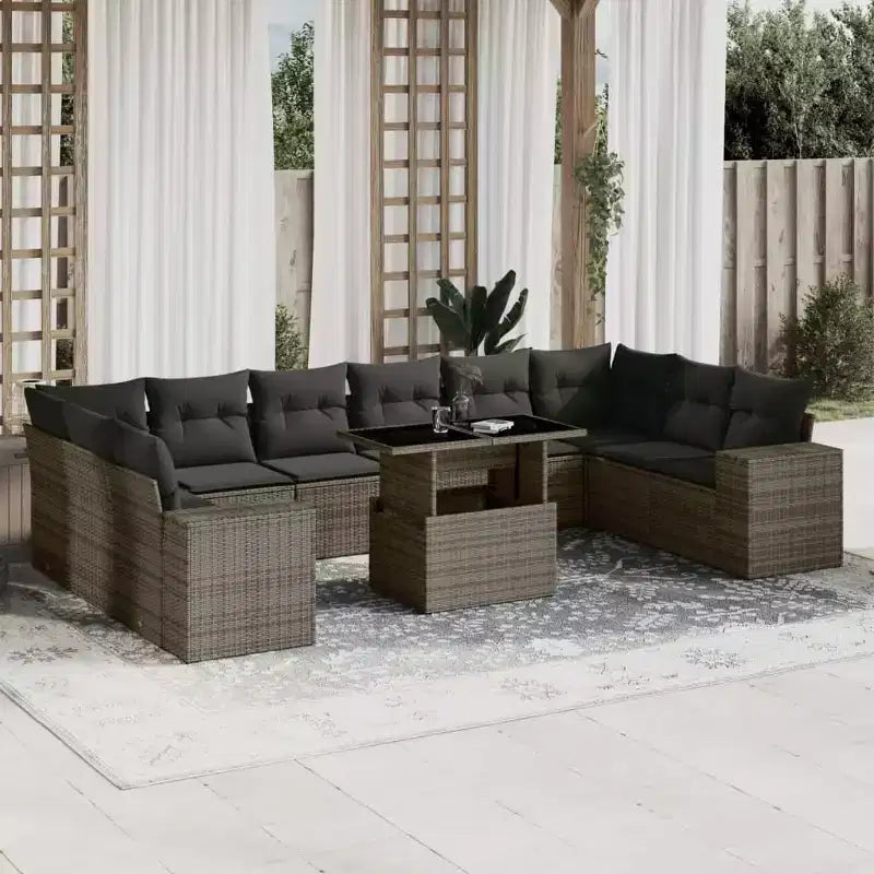 vidaXL 11 Piece Patio Sofa Set with Cushions Poly Rattan, Modular Outdoor Sectional, Adjustable Table, Weatherproof, Multiple Colors