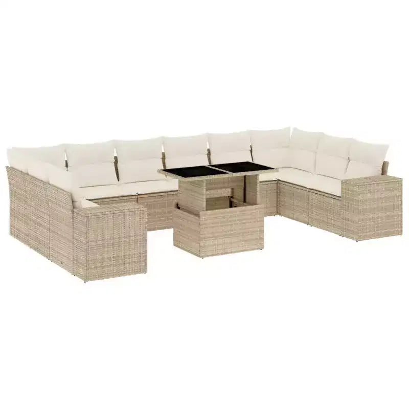 vidaXL 11 Piece Patio Sofa Set with Cushions Poly Rattan, Modular Outdoor Sectional, Adjustable Table, Weatherproof, Multiple Colors