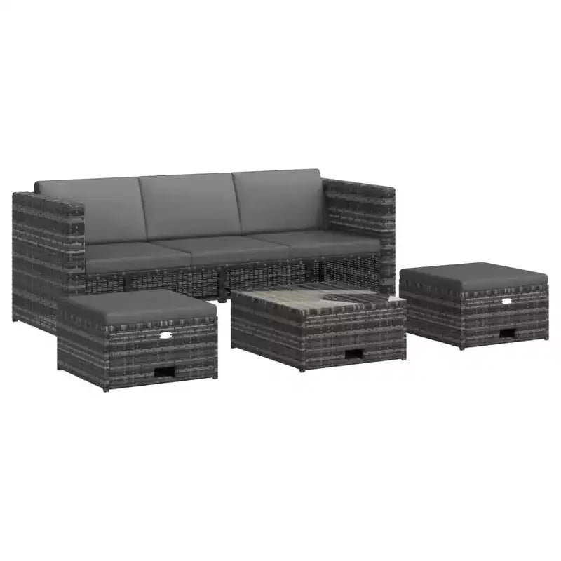 vidaXL 4 Piece Patio Lounge Set with Cushions Poly Rattan Gray