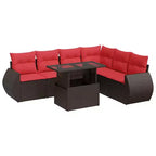 vidaXL Patio Sofa Set with Cushions Poly Rattan Acacia