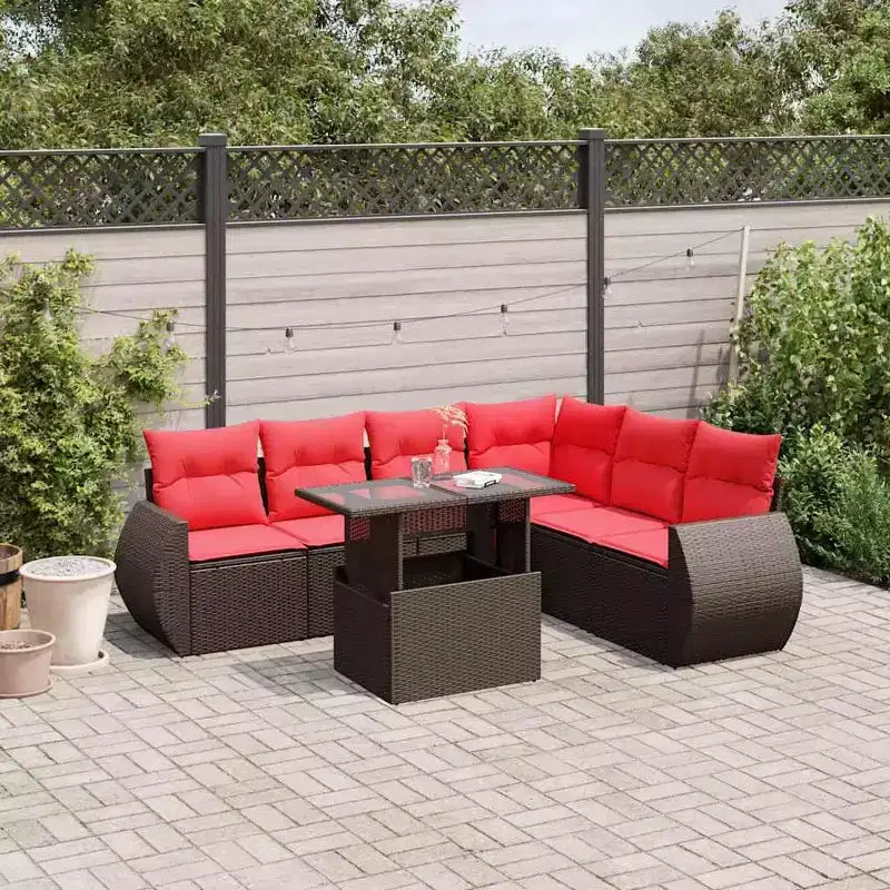 vidaXL Gartensofagarnitur mit Kissen, Polyrattan und Akazienholz