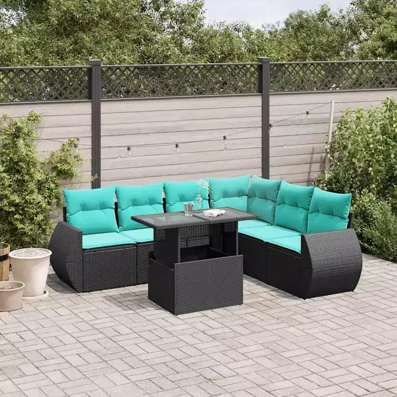 vidaXL Gartensofagarnitur mit Kissen, Polyrattan und Akazienholz