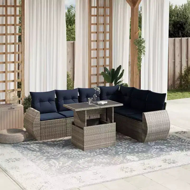 vidaXL Gartensofagarnitur mit Kissen, Polyrattan und Akazienholz