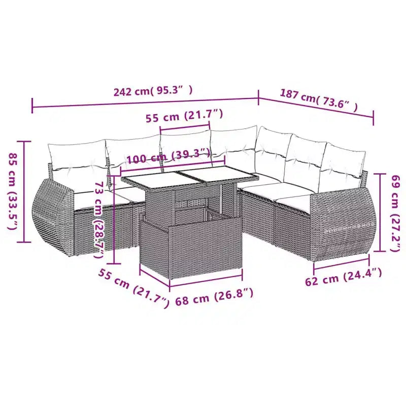 vidaXL Gartensofagarnitur mit Kissen, Polyrattan und Akazienholz