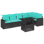 vidaXL 7 Piece Garden Sofa Set with Cushions Black Poly Rattan