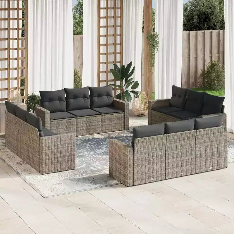 vidaXL 12-teiliges Terrassensofa-Set mit Kissen Poly-Rattan