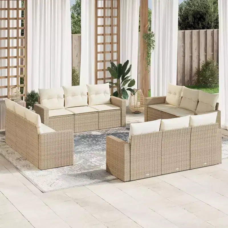 vidaXL 12-teiliges Terrassensofa-Set mit Kissen Poly-Rattan