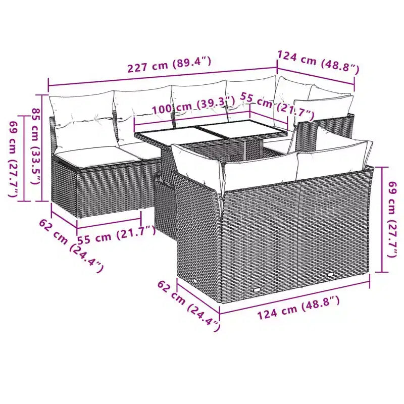 vidaXL Set di divani da patio con cuscini, sedute modulari da esterno da 8 pezzi in polyrattan