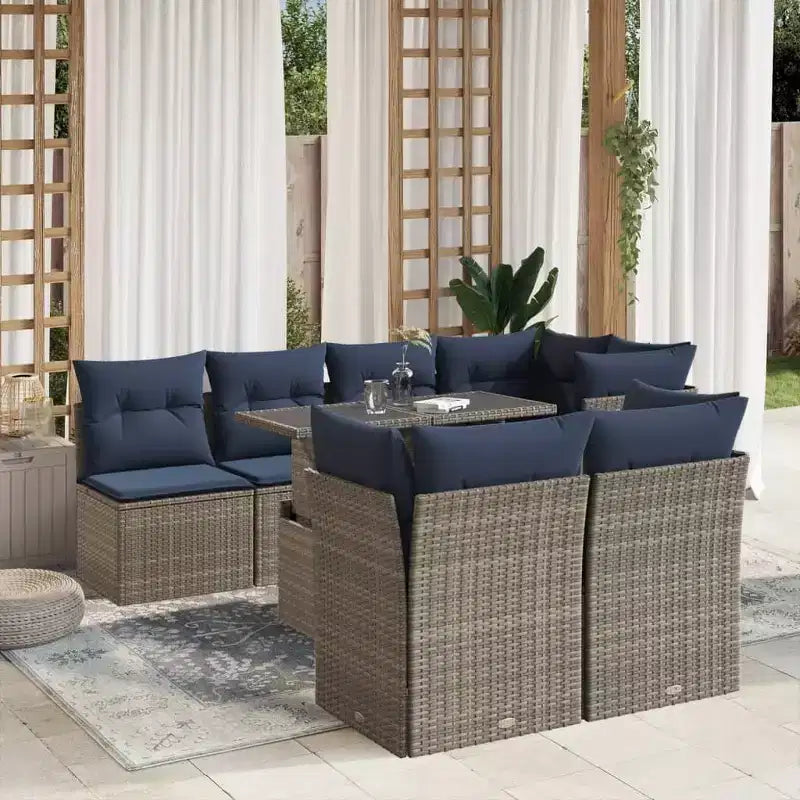 vidaXL Set di divani da patio con cuscini, sedute modulari da esterno da 8 pezzi in polyrattan