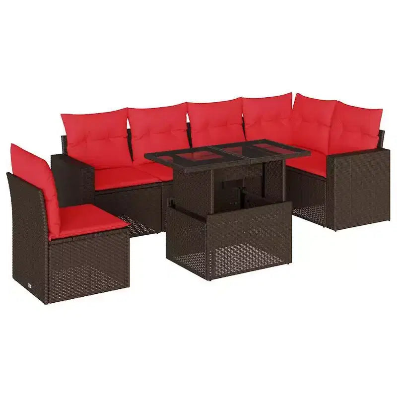 vidaXL Patio Sofa Set with Cushions and Table Outdoor 7 Piece Poly Rattan