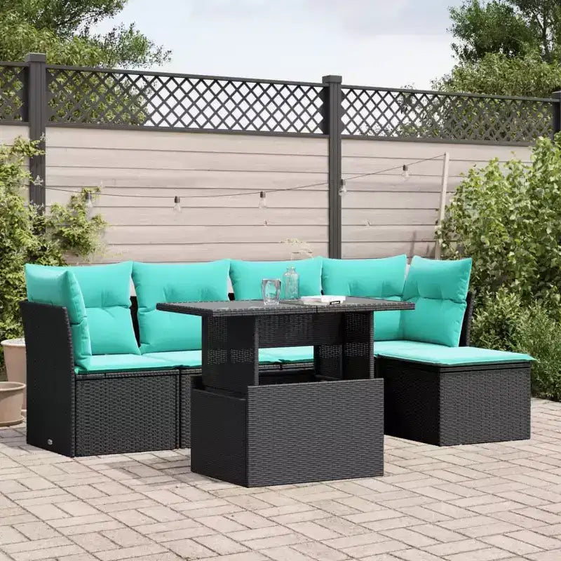 vidaXL Patio Sofa Set with Cushions Modular Outdoor Seating 6 Piece Poly Rattan