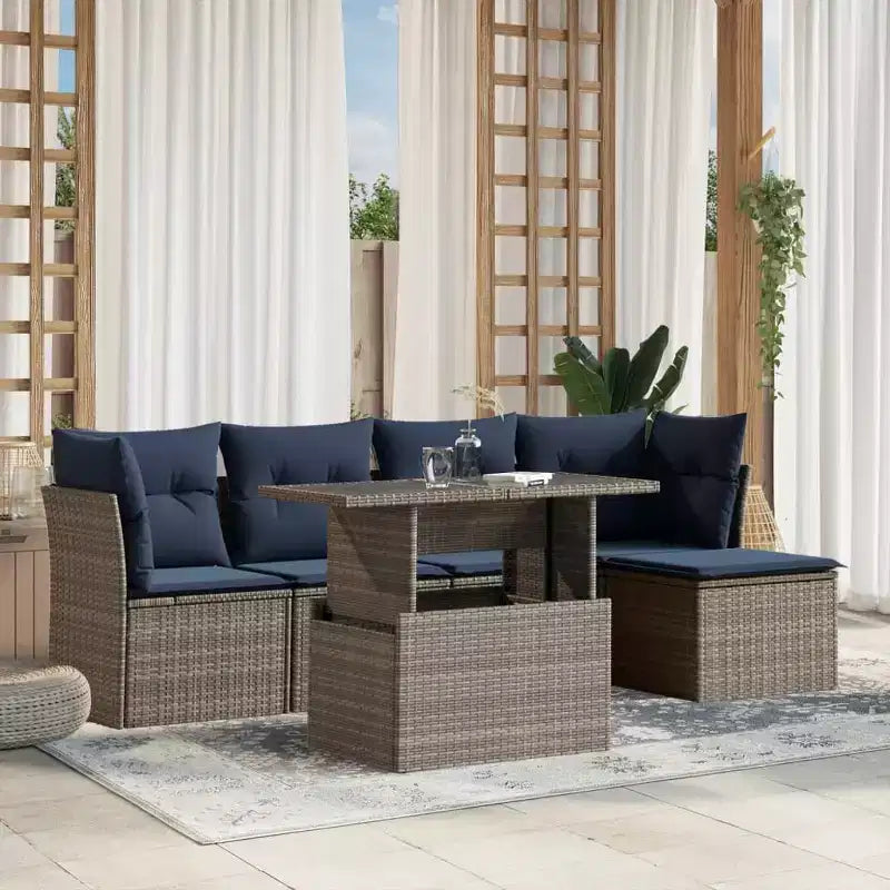 vidaXL Patio Sofa Set with Cushions Modular Outdoor Seating 6 Piece Poly Rattan