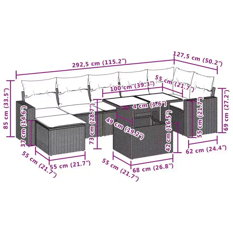 Set di divani da giardino vidaXL da 8 pezzi con cuscini, polyrattan