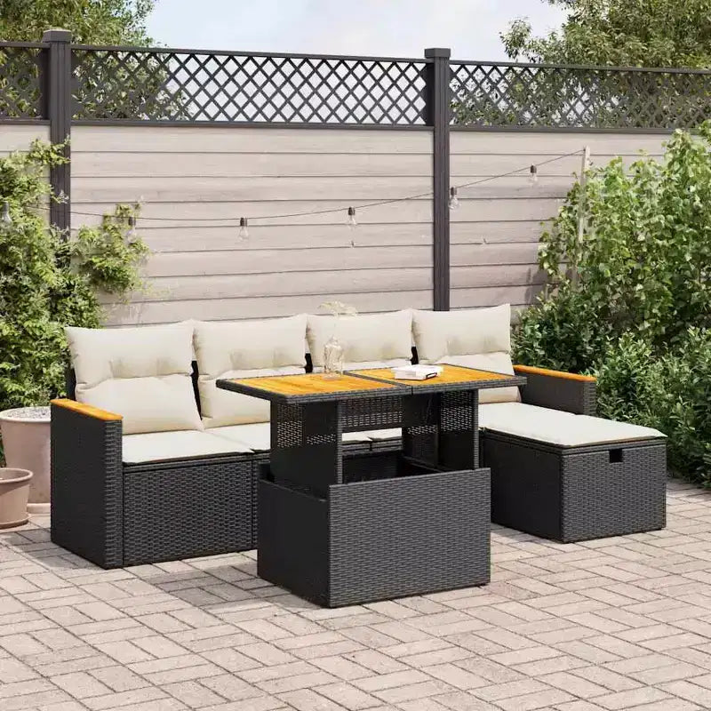 vidaXL 6 Piece Patio Sofa Set with Cushions Poly Rattan, Modular Outdoor Sectional, Adjustable Table, Multiple Colors/Models