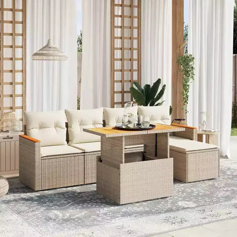 vidaXL 6 Piece Patio Sofa Set with Cushions Poly Rattan, Modular Outdoor Sectional, Adjustable Table, Multiple Colors/Models