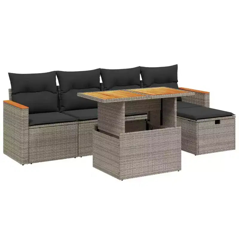 vidaXL 6 Piece Patio Sofa Set with Cushions Poly Rattan, Modular Outdoor Sectional, Adjustable Table, Multiple Colors/Models
