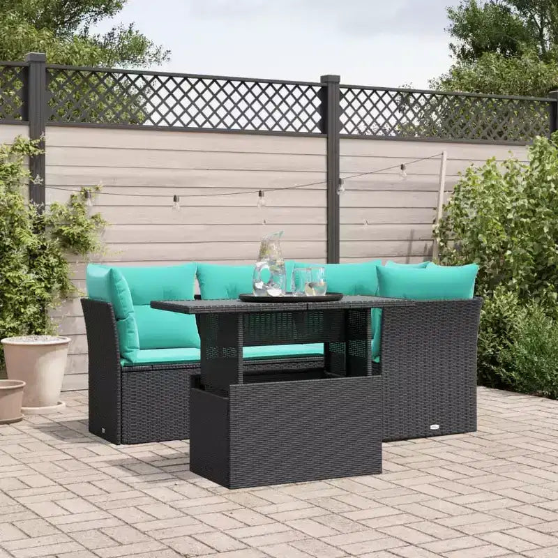 Set di divani da patio vidaXL con cuscini, sedute modulari da esterno, 5 pezzi, polirattan