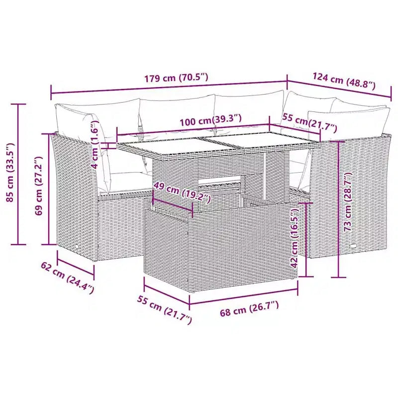 Set di divani da patio vidaXL con cuscini, sedute modulari da esterno, 5 pezzi, polirattan