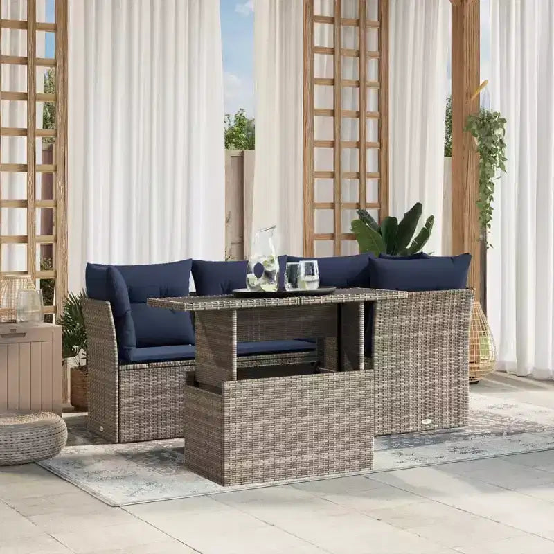 Set di divani da patio vidaXL con cuscini, sedute modulari da esterno, 5 pezzi, polirattan